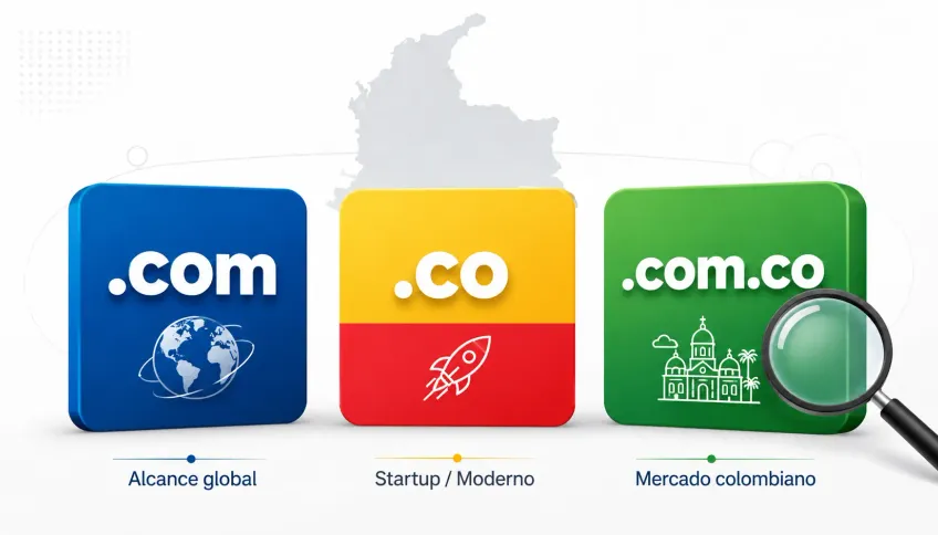 Dominio .com vs .co vs .com.co: Cuál elegir y por qué importa para el SEO