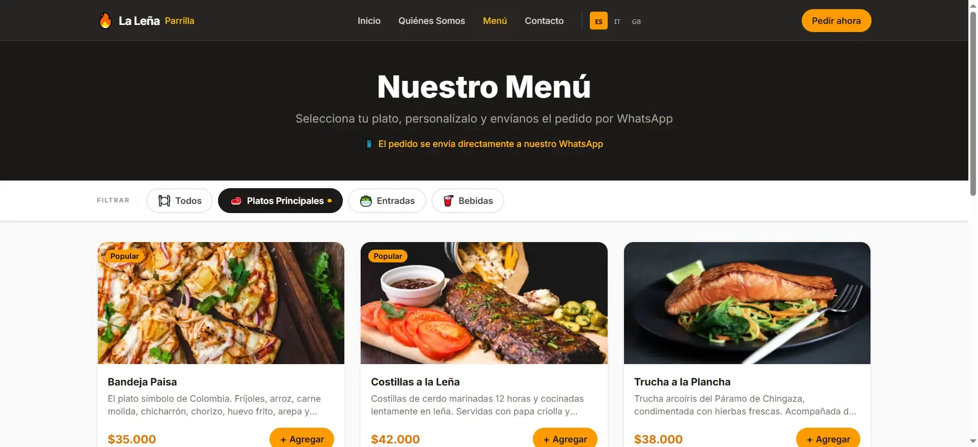 Menú digital para restaurante — filtros por categoría y badge Popular en tiempo real Menú digital con filtros por categoría y badge de platos populares