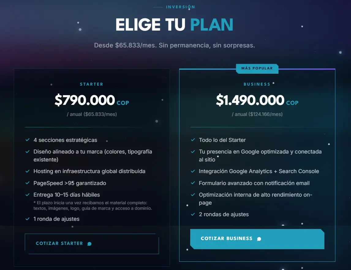 Planes y precios públicos del Portal Web Performance de Web Booster