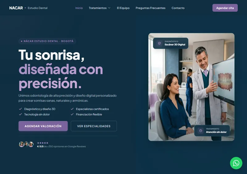 Captura de pantalla del demo Nácar Estudio Dental (Clínica Dental)