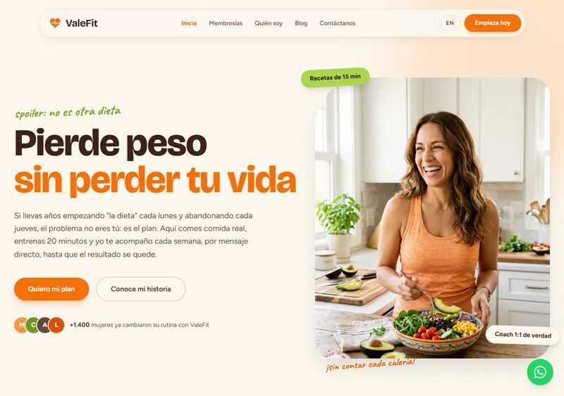 Captura de pantalla del demo ValeFit (Coach / Influencer)